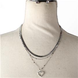 Multi Chain Pendant Heart Necklace Set