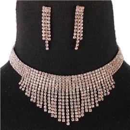 Rhinestone Fringed Choker Necklace Set