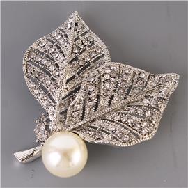 Stones Leaves Shape Pearl Brooch