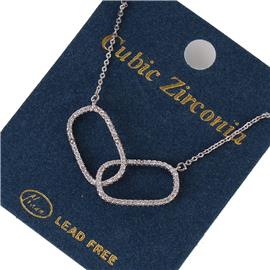 CZ Link Rectagle Pendant Necklace