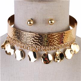 Metal Dog Choker Round Necklace Set