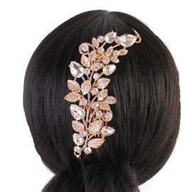 Crystal Metal Leaf Hair-Comb