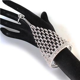 Rhinestones Casting Bangle Bracelet With Ring