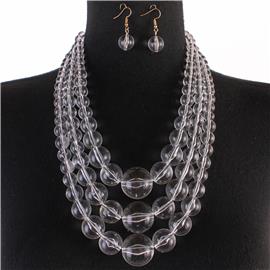 Three-Layereds Chunky Clear Ball Necklace Set