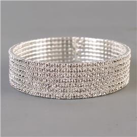 Rhinestones 7 Lns Bangle Bracelet