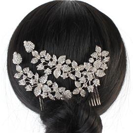 Crystal-Metal Swirl Flower Hair-Comb