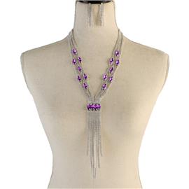 Rhinestones Long Necklace Set