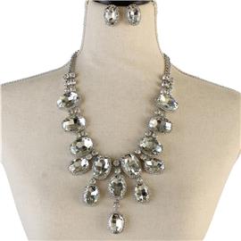 Crystal Oval Necklace Set