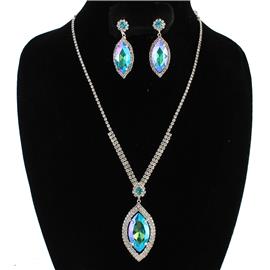 Rhinestones Leaf Necklace Set