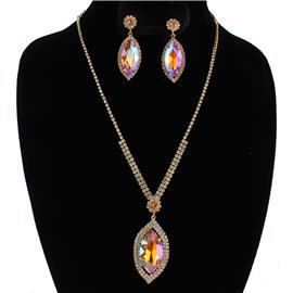 Rhinestones Leaf Necklace Set