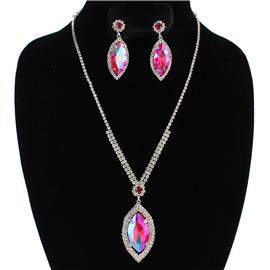 Rhinestones Leaf Necklace Set