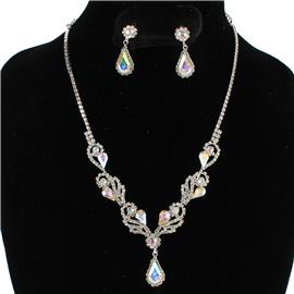 Rhinestones Tear Necklace Set