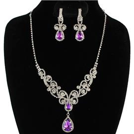 Rhinestone Flower Necklace Set