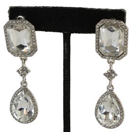 Crystal Clip-On Teardrop-Rectangle Earring