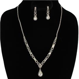 Rhinestones Tear-Rectangle Neckalce Set