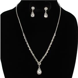 Rhinestones Teardrop Necklace Set