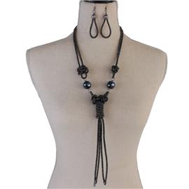 Fashion Cord Clear Beads Necklace Set