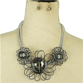 Fashion Cord Wired Flower Necklace Set