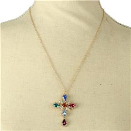 Stones Pendant Cross Necklace