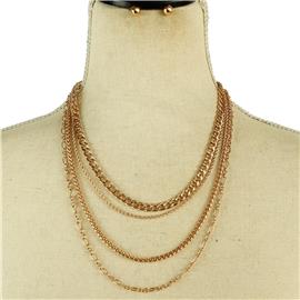 Metal Double Link Chain Necklace Set