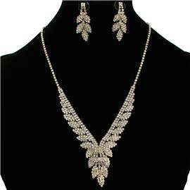 Rhinestones Drop Leaves Necklace Set