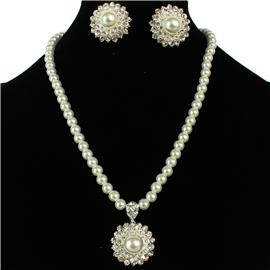 Pearl Drop Flower Necklace Set