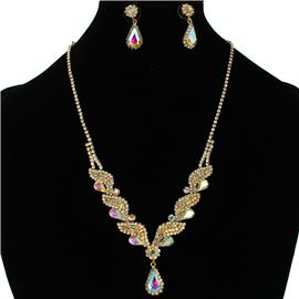 Rhinestones Teardrop Necklace Set