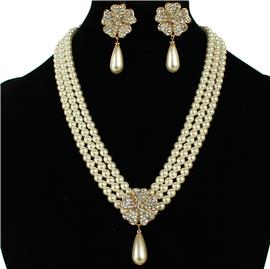 Pearl Flower Tear Necklace Set