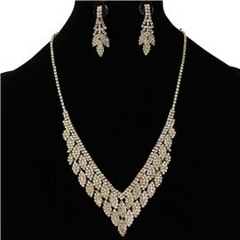 Rhinestones Leaves Casting Necklace Set