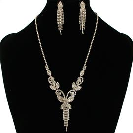 Rhinestones Fringeds Butterfly Necklace Set