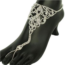 Rhinestones Swirl Leaves Toe Ring Anklet