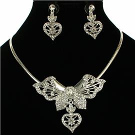 Metal Stones Drop Heart Necklace Ser