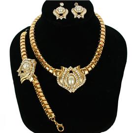 Metal Chain Pearl 3 Pcs Necklace Set