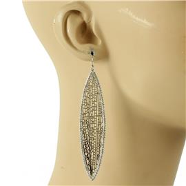 Metal Stones Dangling Leaf Earring