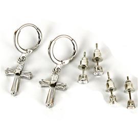 CZ Cross 3 Pair Earring