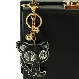 Rhinestones Funny Cat Key Chain