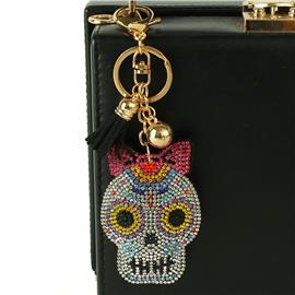 Rhinestones Skull Girl Key Chain