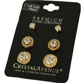 CZ 3 Pairs Square Earring