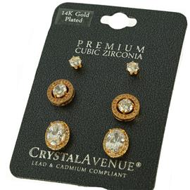 CZ Oval 3 Pairs Earring