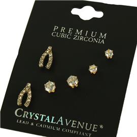 CZ 3 Pairs Lucky Bone Earring