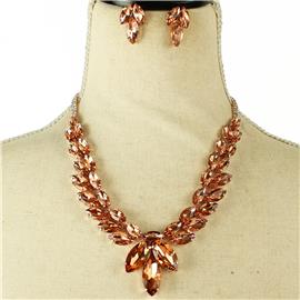 Crystal Drop Leaves Necklace Set