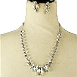 Crystal Stones Leaf Necklace Set