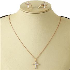 CZ Cross Pendant Necklace Set