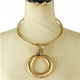 Metal Round Choker Necklace Set