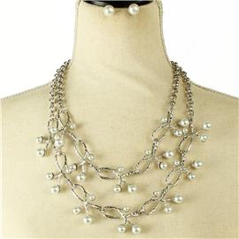 Metal Pearl Chain Necklace Set