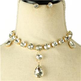 Crystal Teardrop Necklace Set