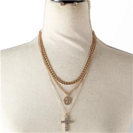 Three Chain Pendant Cross Necklace Set