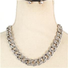 Metal Rhinestone Link Chain Necklace Set