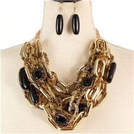 Acryl Metal Link Necklace Set