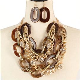 Acryl Metal Link Necklace Set